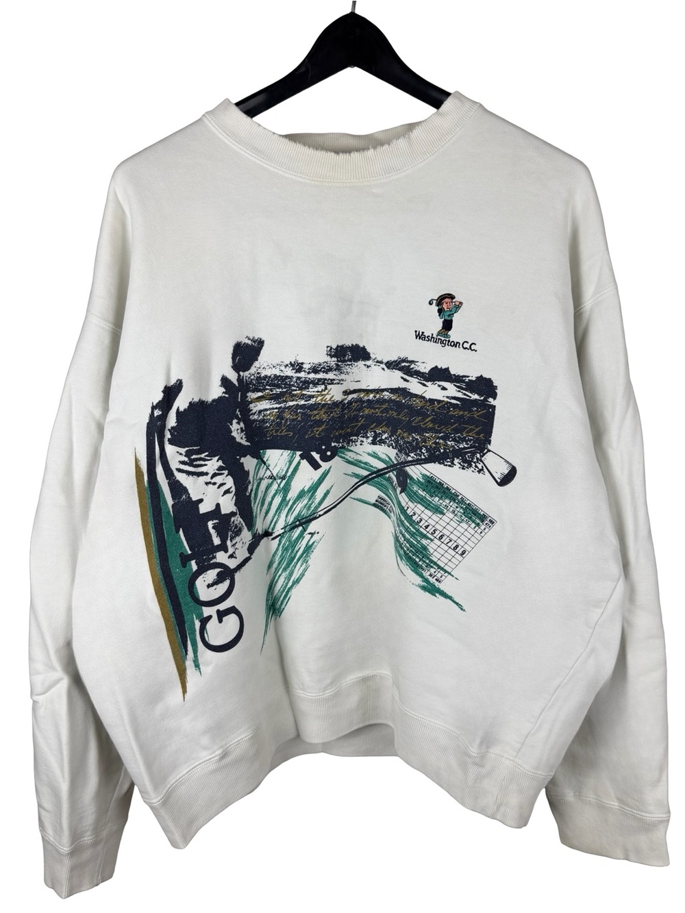 Vintage 90s La Mode Washington Golf Sportswear White Graphic Sweatshirt Size L